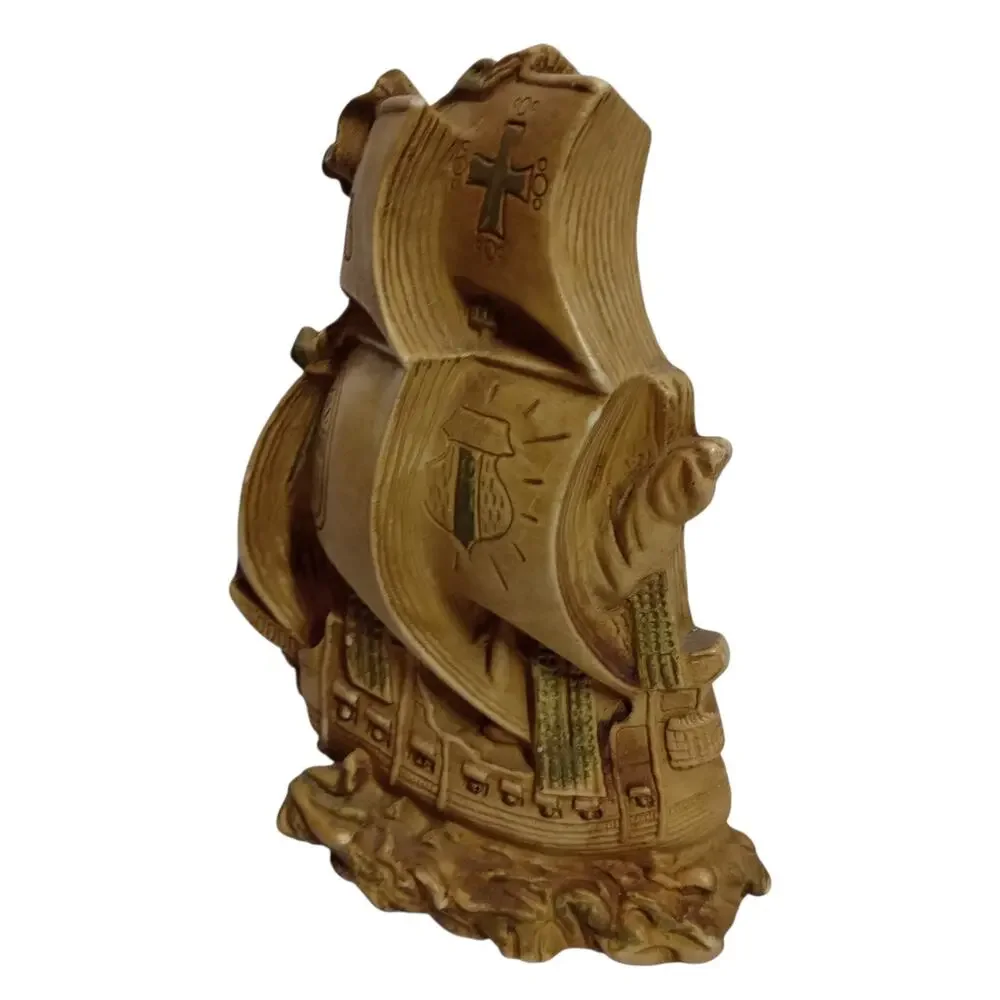 Vintage 1964 Universal Statuary Corp Galleon Ship Bookend Nautical Brown